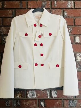 NEW NWT Tory Burch Carrie cotton Lined Blazer Jacket Ivory Red Buttons Size 4